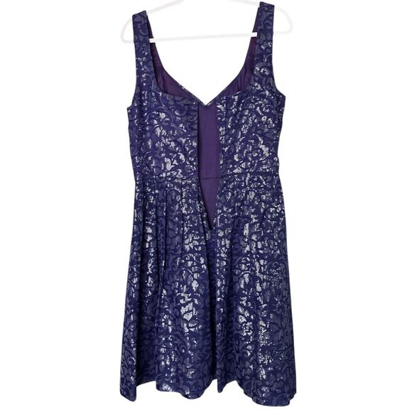 David Meister Sequin Purple Silk Mini Dress Women’s 12 Fit & Flare Signature - Picture 4 of 6